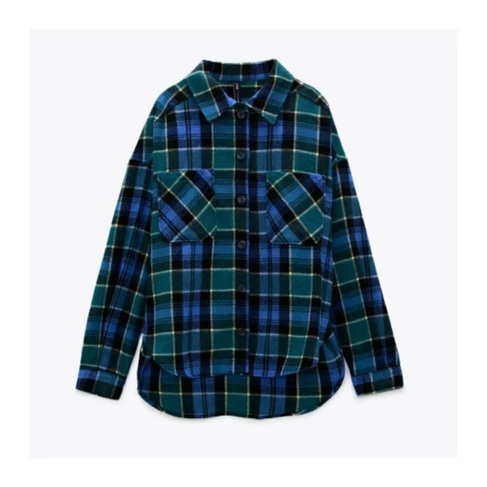 NWT Zara Women's Oversized Plaid Overshirt Top Wool Blend LS Made in Spain XS - Picture 11 of 12